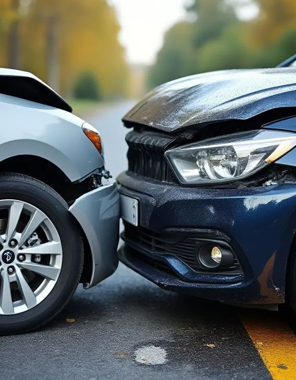 Two cars with front-end damage after a collision